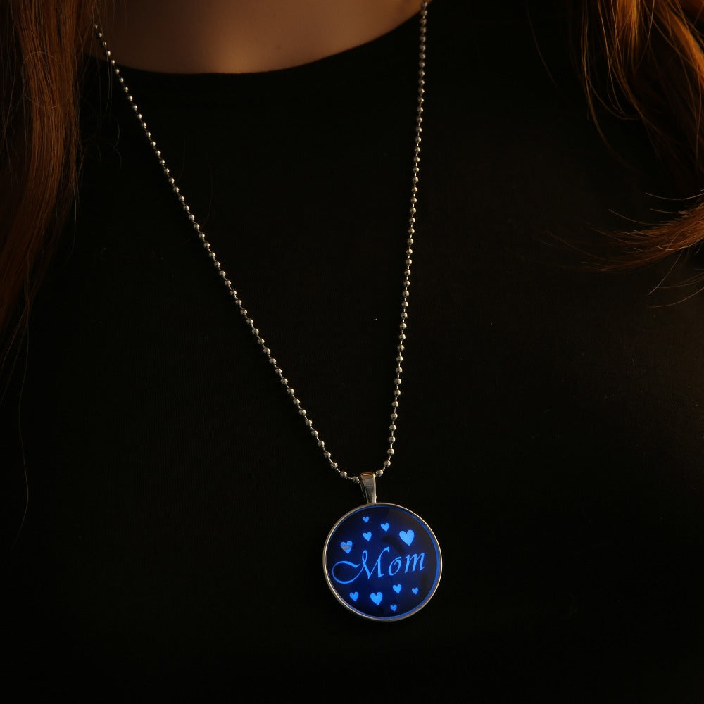Glowing necklace Glow in the Dark Pendant Necklace Stainless Steel Chain Punk for Mom Gifts Jewelry