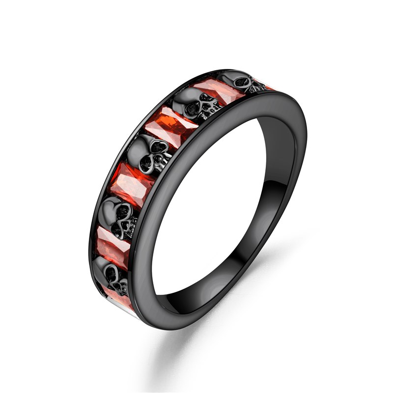 Red crystal Zircon Skull Ring Black Women's Wedding Ring Punk Jewelry