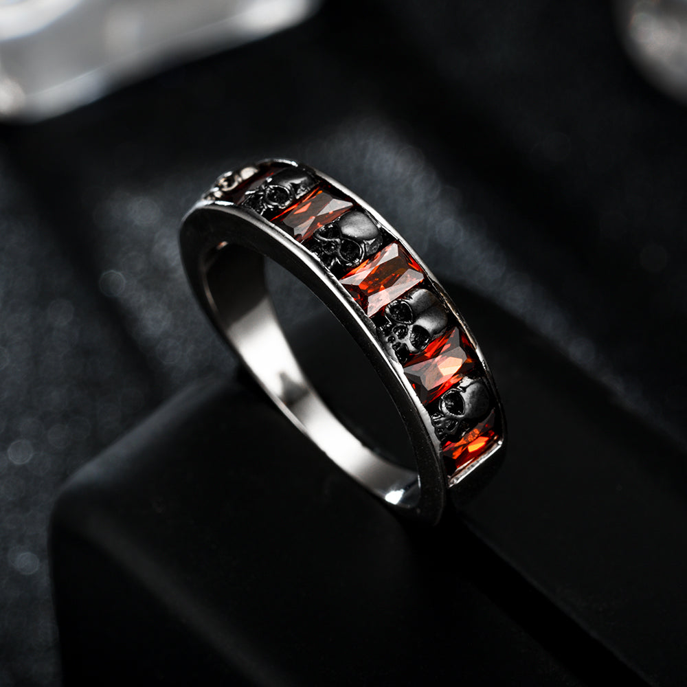 Red crystal Zircon Skull Ring Black Women's Wedding Ring Punk Jewelry