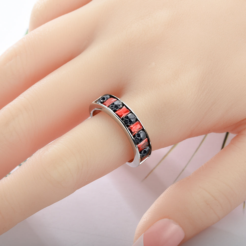 Red crystal Zircon Skull Ring Black Women's Wedding Ring Punk Jewelry