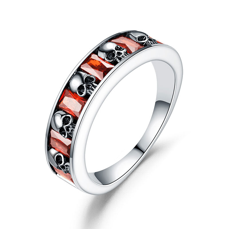 Red crystal Zircon Skull Ring Black Women's Wedding Ring Punk Jewelry