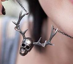 Regalrock Deer Antler Skeleton Skull Biker Pendant Necklace