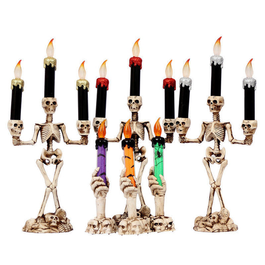 LED Candle Holder 3-arms Skull Skeleton Candle Stand For Home Halloween Party DIY Decoration Candlestick Art Props