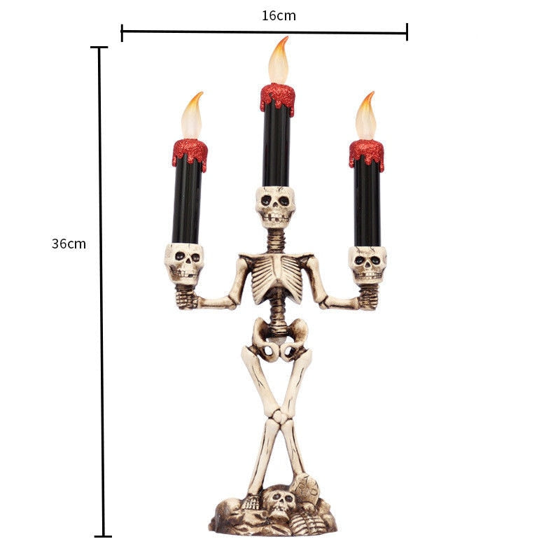 LED Candle Holder 3-arms Skull Skeleton Candle Stand For Home Halloween Party DIY Decoration Candlestick Art Props