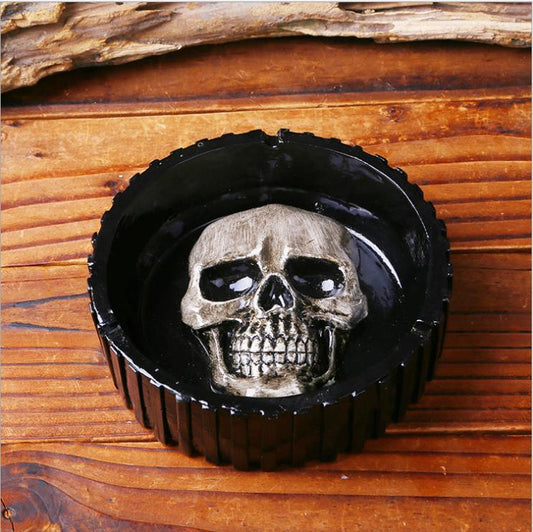 Resin Skull Statue Ashtray Ornaments/White Human Skull Sculpture Cigarette Ashtray Container Replica Home Bar Decor