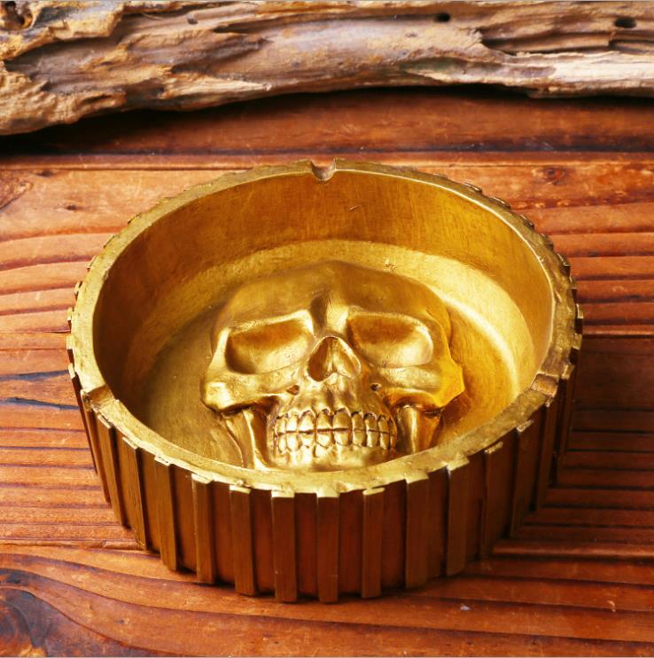 Resin Skull Statue Ashtray Ornaments/White Human Skull Sculpture Cigarette Ashtray Container Replica Home Bar Decor