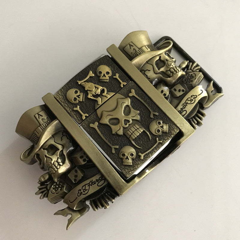 Bronze Skull kerosene lighter Men's Belt Buckle Pewter Fashion