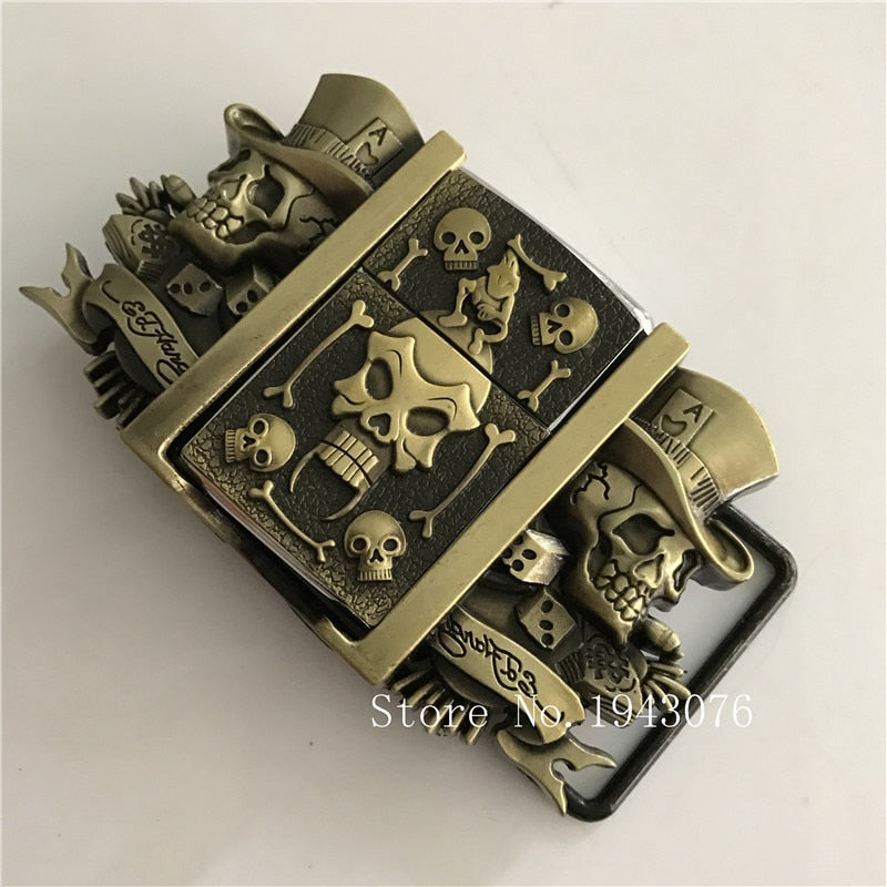 Bronze Skull kerosene lighter Men's Belt Buckle Pewter Fashion