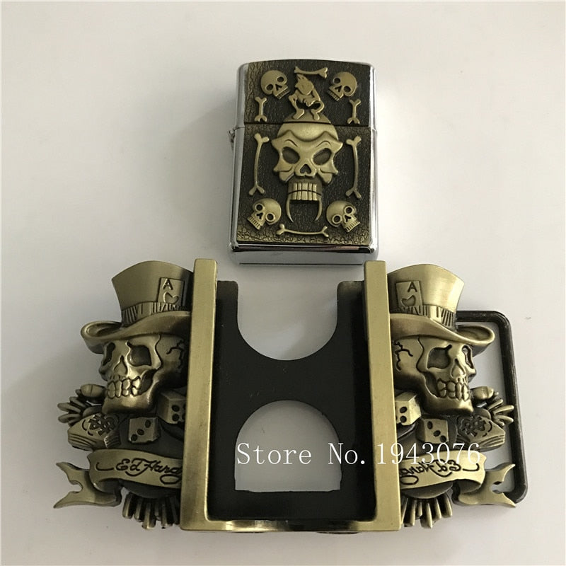 Bronze Skull kerosene lighter Men's Belt Buckle Pewter Fashion