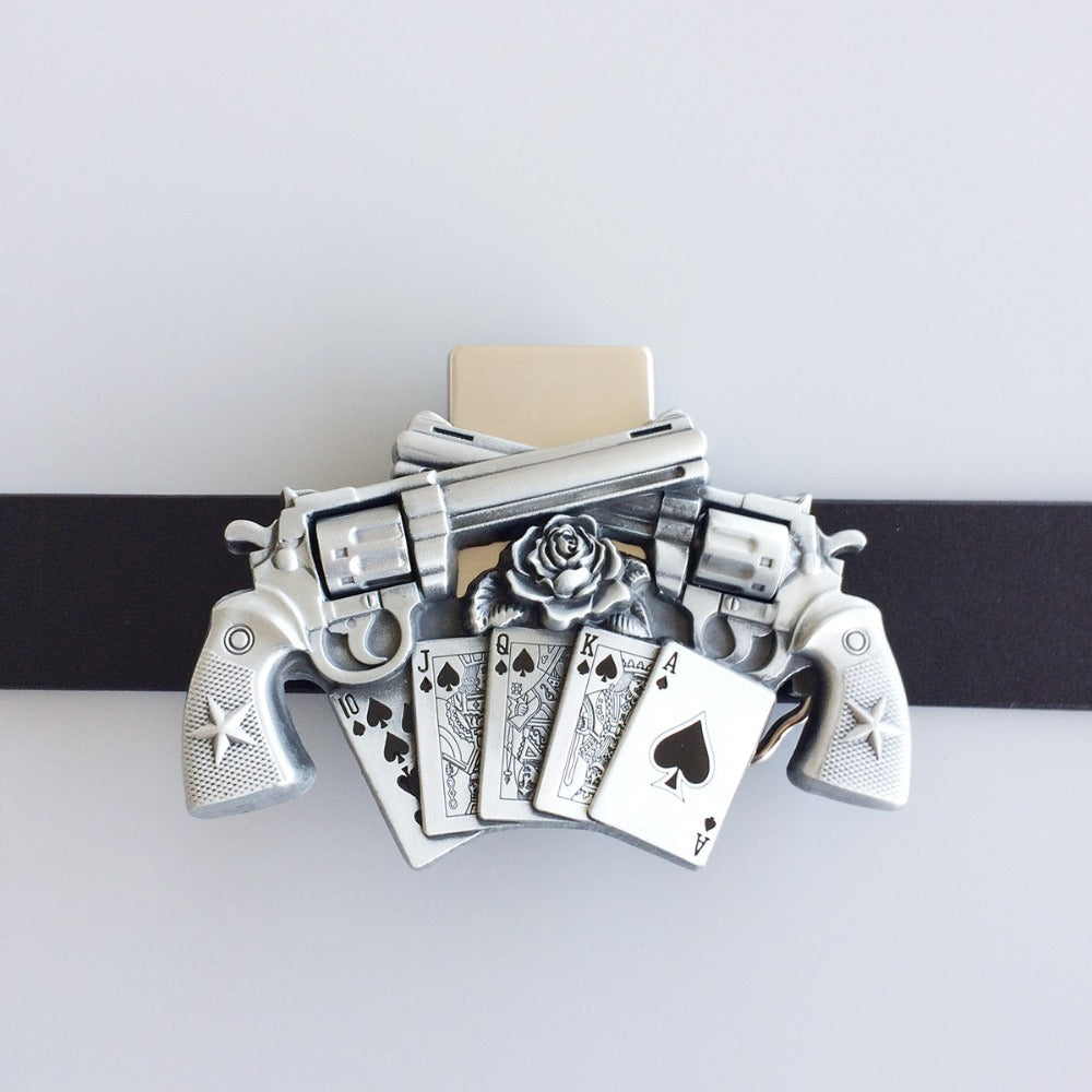 Retail New Vintage Gun Royal Flush Poker Spinner Lighter Belt Buckle Gurtelschnalle Boucle de ceinture
