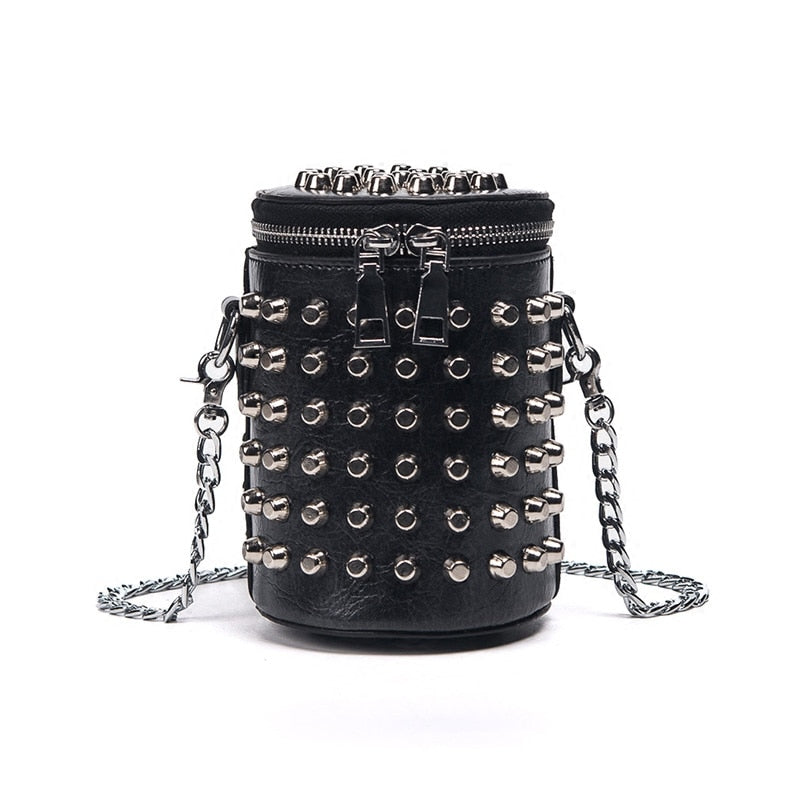 High-quality PU Leather Women bag Punk Rivet Bucket Shoulder bag