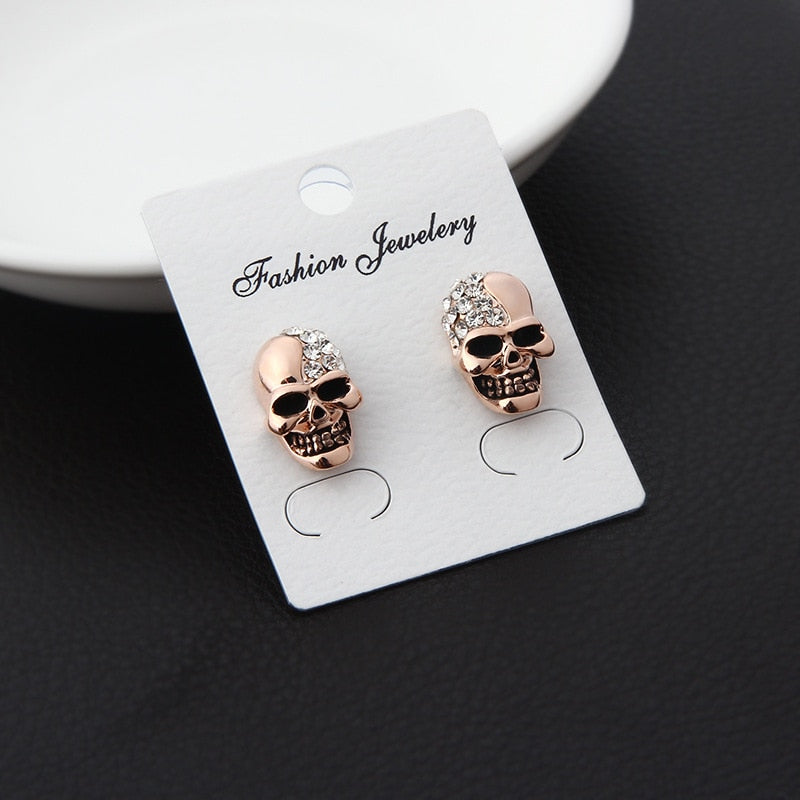 Rhinestone Rock Punk Skull Crystal Silver Tone Stud Earrings For Women Men Earrings Hiphop Jewelry Brincos
