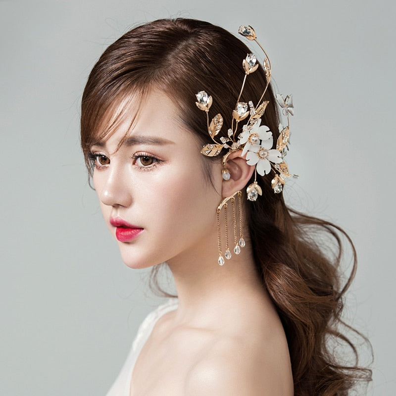 Rhinestone Simulated-pearl Earrings for Women Earring Jacket Jewelry White Yarn Flower Tassels Fashion Wedding Gifts