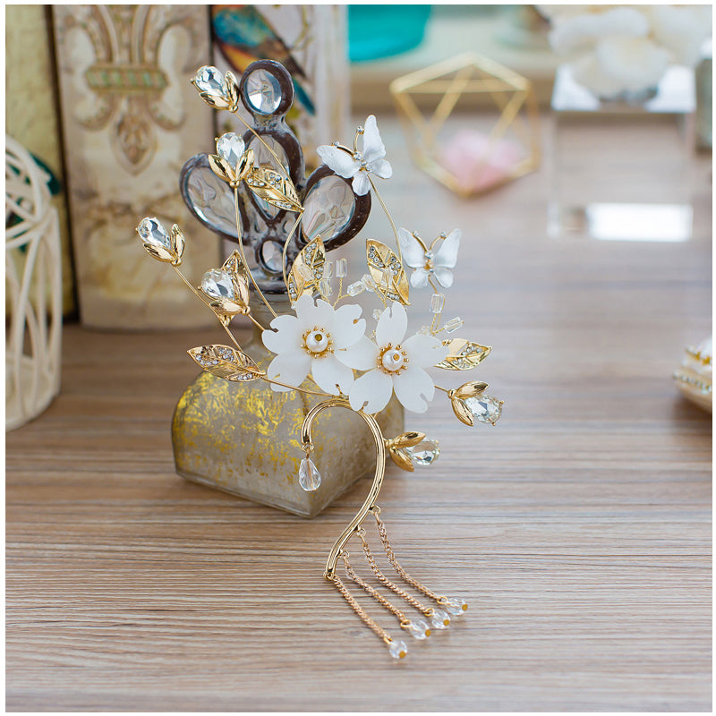 Rhinestone Simulated-pearl Earrings for Women Earring Jacket Jewelry White Yarn Flower Tassels Fashion Wedding Gifts