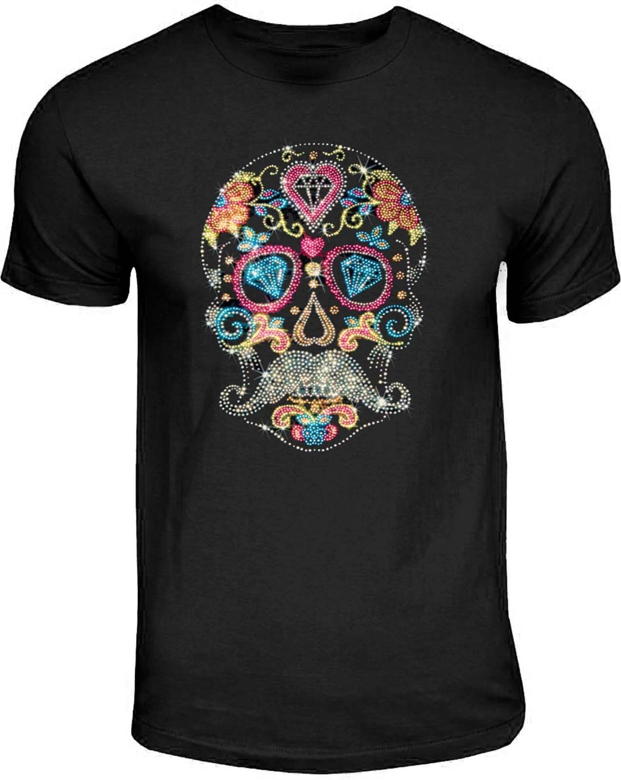 Sugar Skull T Shirt Mustache Gothic Los Muertos