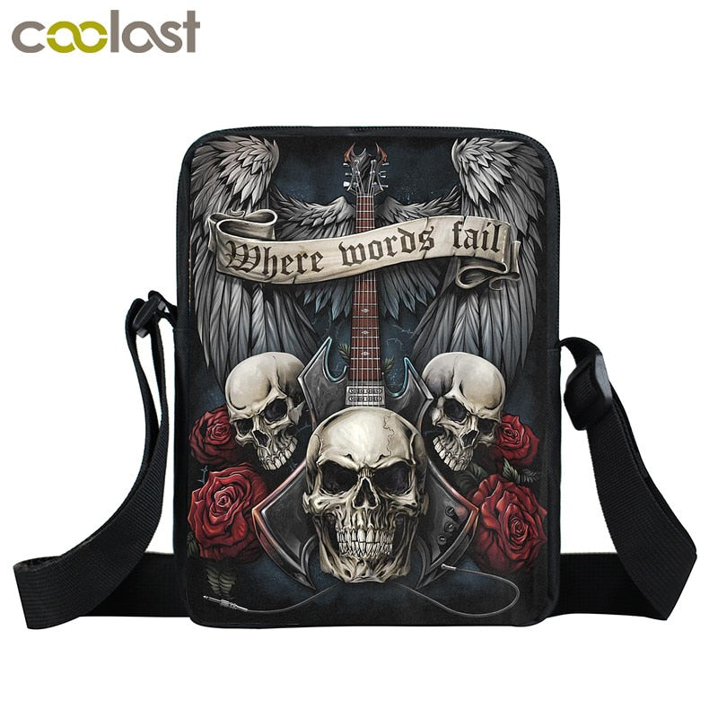 Rock Guitar Skull Rose Mini Messenger Bag