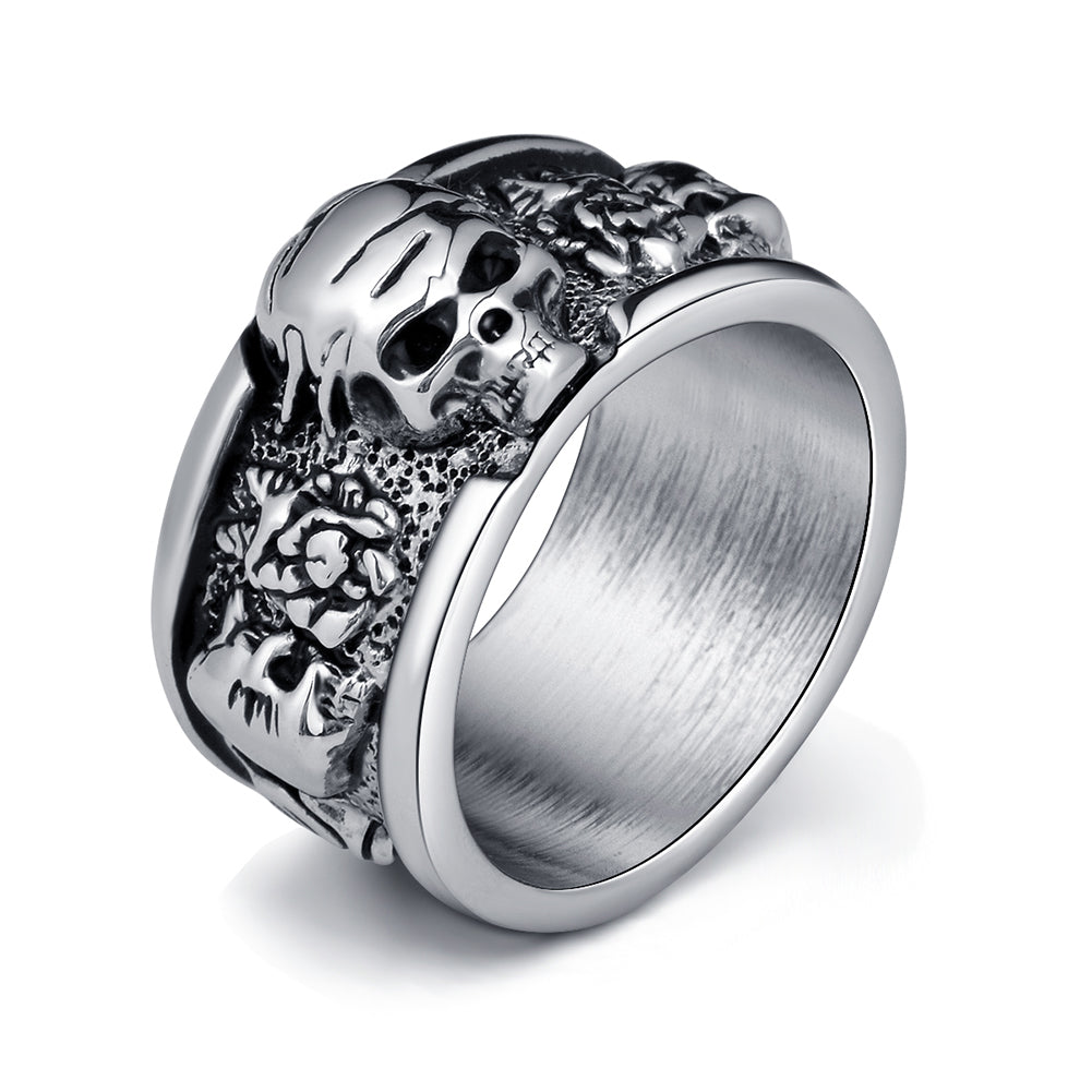 Rock Roll kpop Silver Gothic Punk Old Wrinkle Skull Big Rotating Bikers Bible Rings Men's & Boys' Jewelry R267
