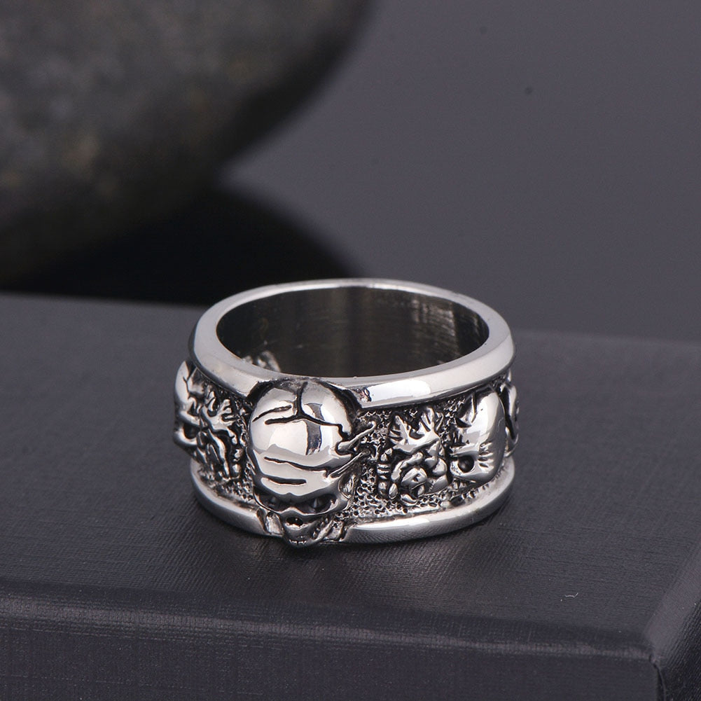 Rock Roll kpop Silver Gothic Punk Old Wrinkle Skull Big Rotating Bikers Bible Rings Men's & Boys' Jewelry R267