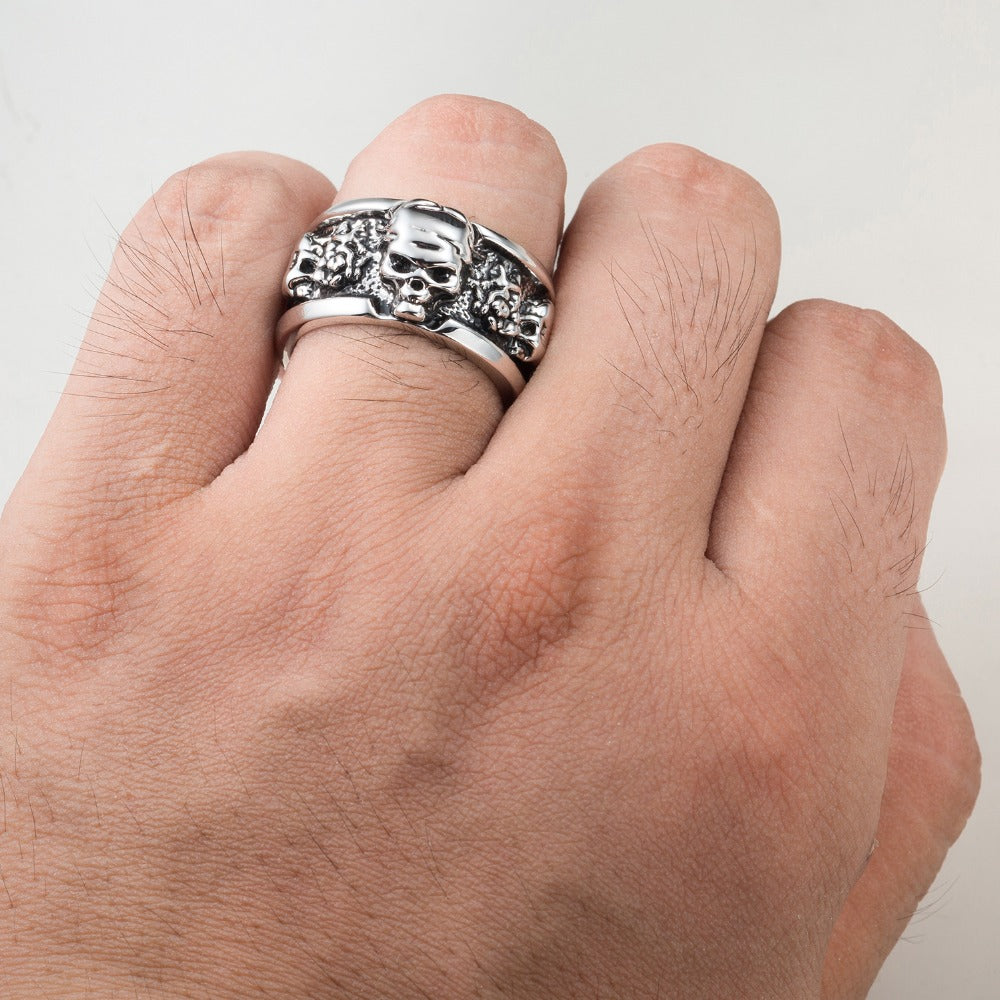 Rock Roll kpop Silver Gothic Punk Old Wrinkle Skull Big Rotating Bikers Bible Rings Men's & Boys' Jewelry R267