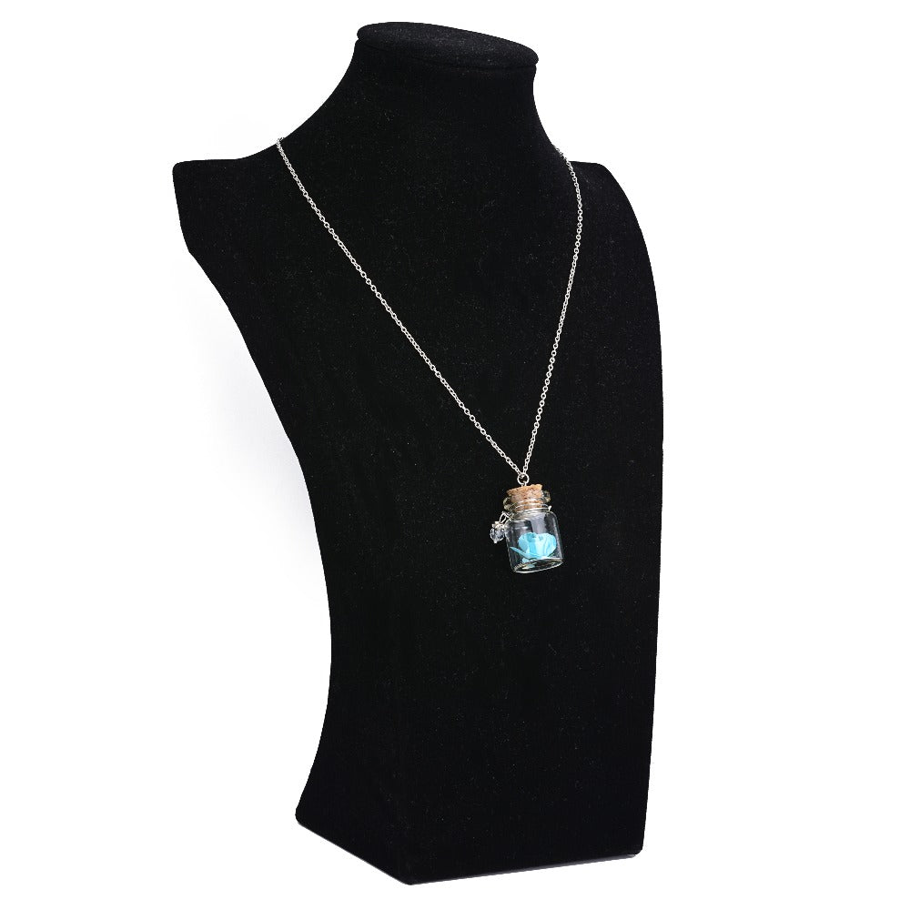 Romantic Luminous Glow In Dark Rose Flower Pendant Necklace Fluorescent Glass Wish Bottle Chain Choker Necklace Gift Jewelry
