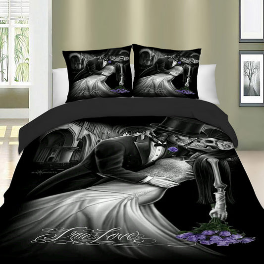 Romantic Skull Bedding Set, Duvet Cover Quilt Cover Pillow Cases Cool Bed Lines 3pcs