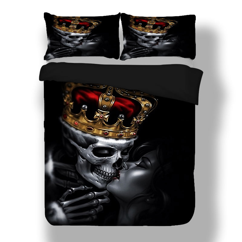 Romantic Skull Bedding Set, Duvet Cover Quilt Cover Pillow Cases Cool Bed Lines 3pcs