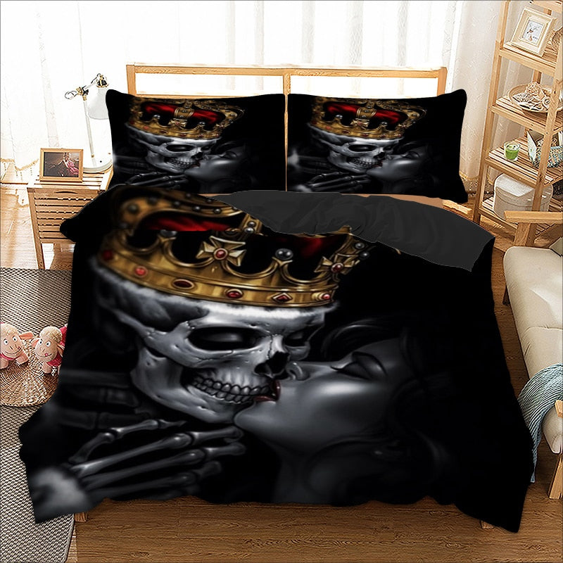 Romantic Skull Bedding Set, Duvet Cover Quilt Cover Pillow Cases Cool Bed Lines 3pcs