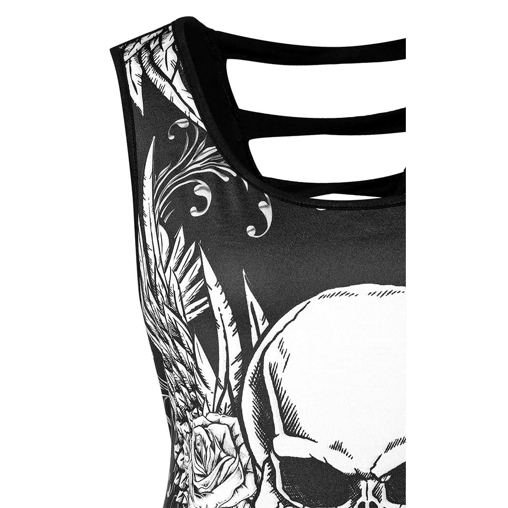 Women Tops Skull Print Cut Out Top Gothic dress, tanktop