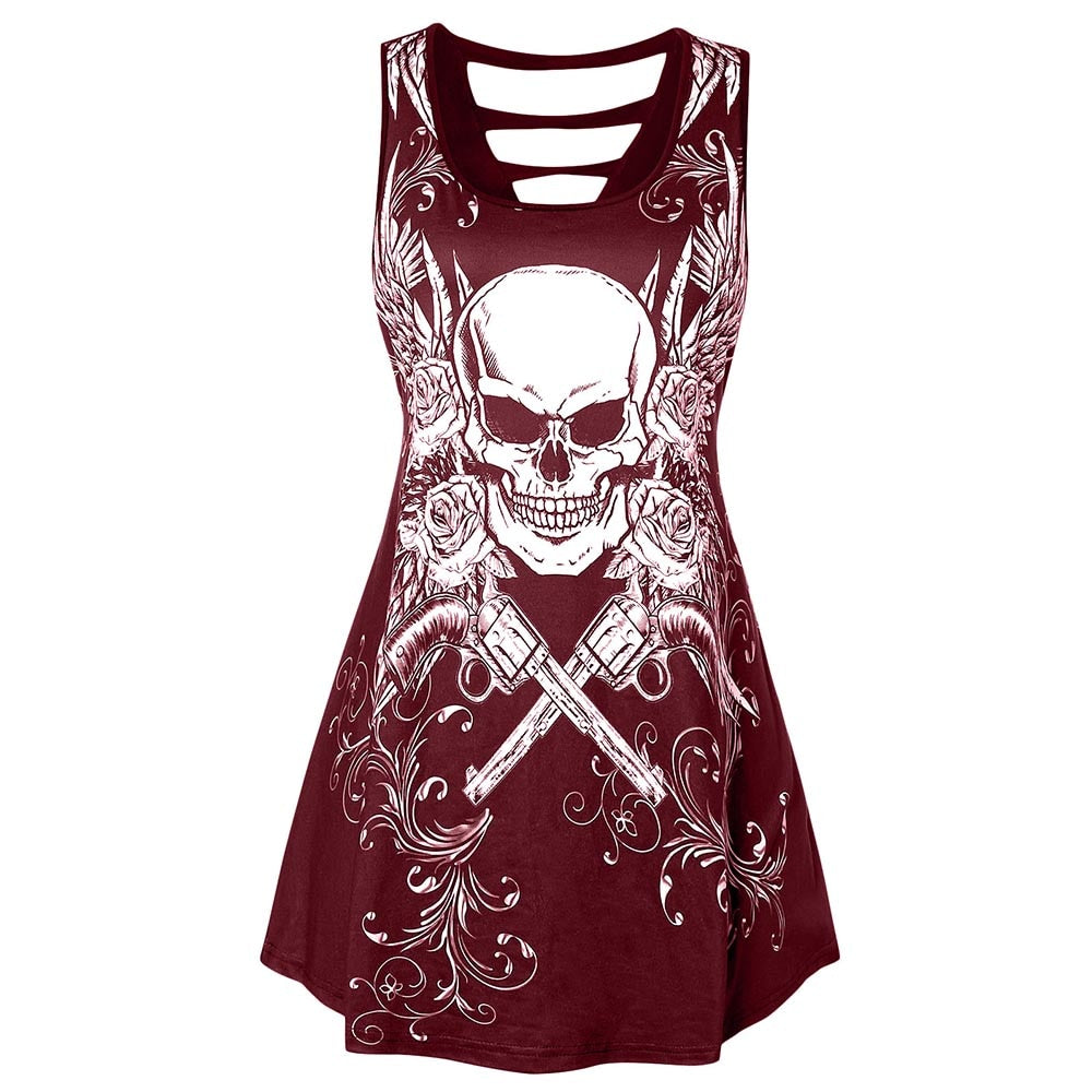 Women Tops Skull Print Cut Out Top Gothic dress, tanktop
