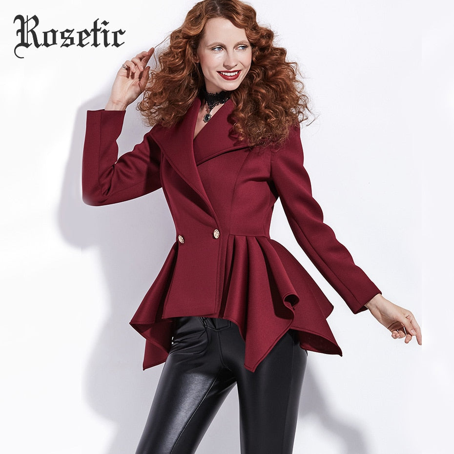 Gothic Coat Women Autumn Short Empire Jackets Fashion Outerwear Slim Chic Dark Red Preppy Office Sexy Romantic Goth Coat