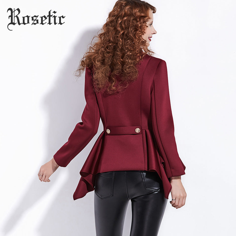 Gothic Coat Women Autumn Short Empire Jackets Fashion Outerwear Slim Chic Dark Red Preppy Office Sexy Romantic Goth Coat