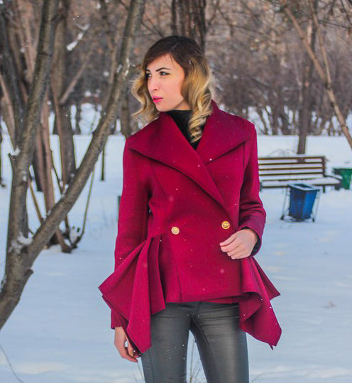Gothic Coat Women Autumn Short Empire Jackets Fashion Outerwear Slim Chic Dark Red Preppy Office Sexy Romantic Goth Coat