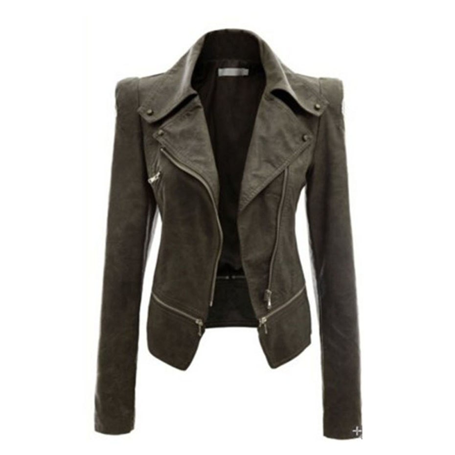 Gothic Punk PU Leather Jacket Slim Black Zipper Lapel Collar Motor Street Cool Autumn Warm Plus Size Fit Goth Outwears