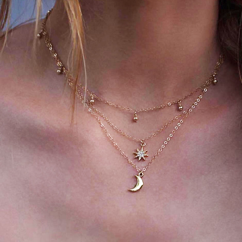 New Boho Jewelry Multi Layer Beads Choker Necklaces for Women Sexy Moon Fashion Pendant Vintage Collier choker Necklace