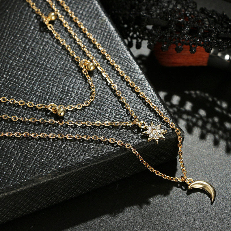 New Boho Jewelry Multi Layer Beads Choker Necklaces for Women Sexy Moon Fashion Pendant Vintage Collier choker Necklace