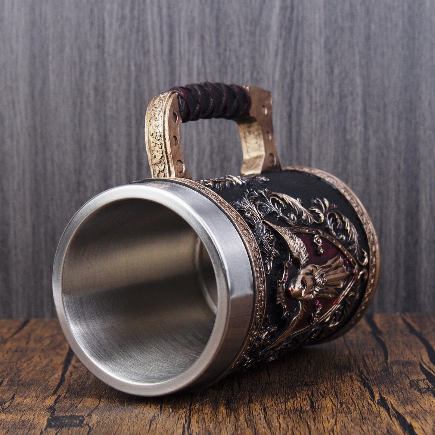 Wing Sword Shield Skull Cup Stainless Steel 3D Grim Reaper Mugs for Retro Beer Coffee Mug