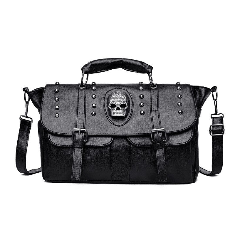 Gothic skeleton Punk Style Women Handbags Pu Leather Skull Tote Bag Black Large Capacity Shoulder Bag Halloween skull Luxury Crossbody Bags