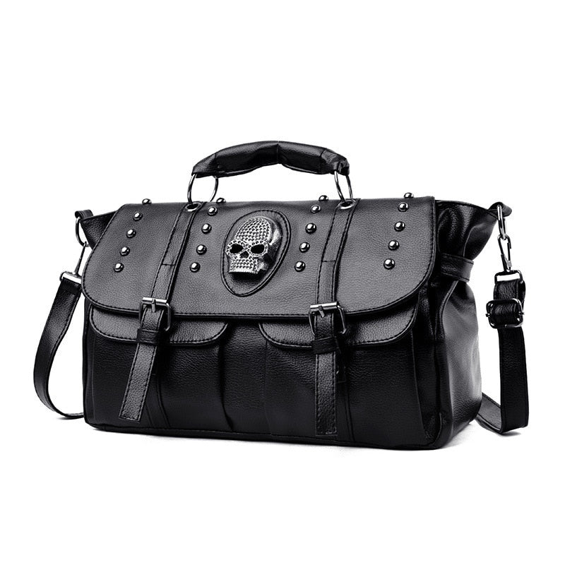 Gothic skeleton Punk Style Women Handbags Pu Leather Skull Tote Bag Black Large Capacity Shoulder Bag Halloween skull Luxury Crossbody Bags