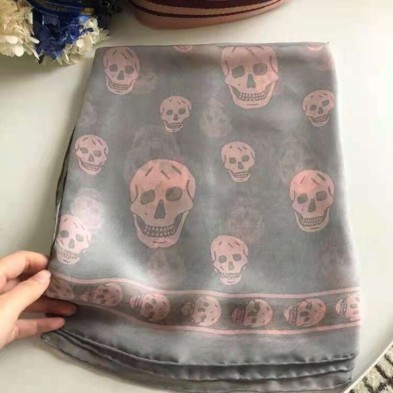 Summer Beach Square Shawl Ladies Designer Skull Print Chiffon Scarf Muslim Hijab for Women Luxury Skeleton Wrap 120cm*120cm