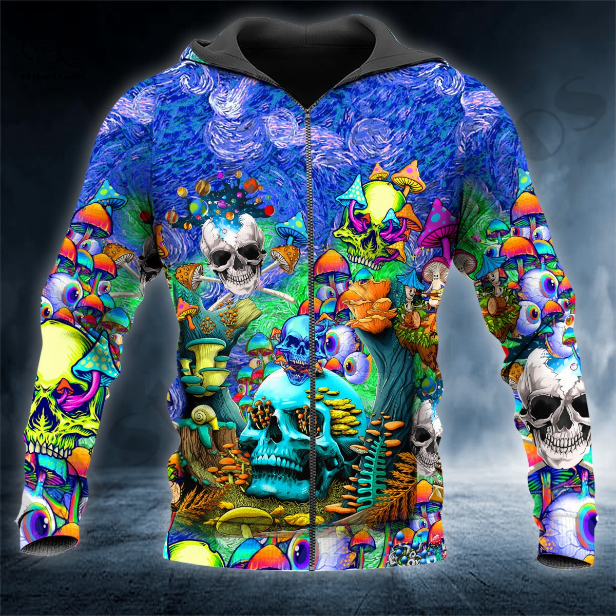 Magic Mushroom Trippy Skull Hoodie&Sweatshirt Autumn Unisex zip Hoodies