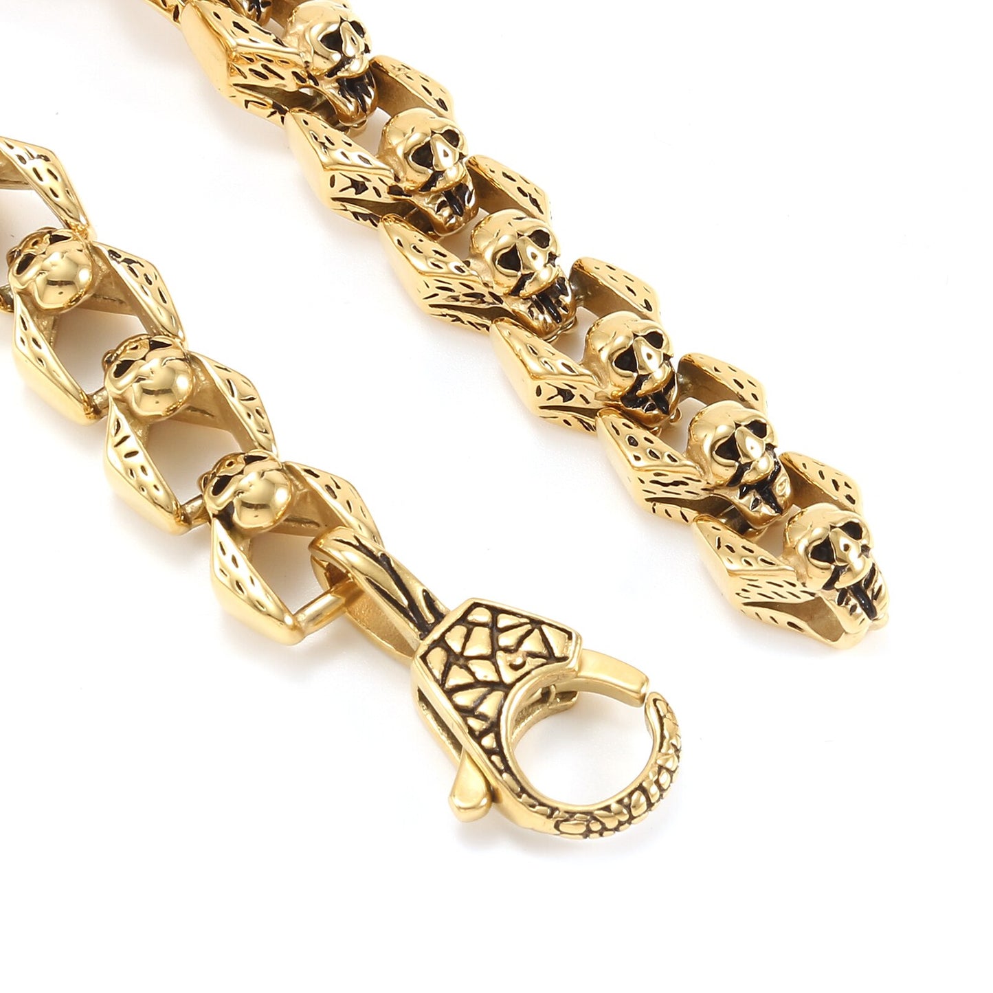 Vintage Gold Skull Bracelets for Women Men Halloween Stainless Steel Chain Fashion Jewelry Accessories Gifts Waterproof