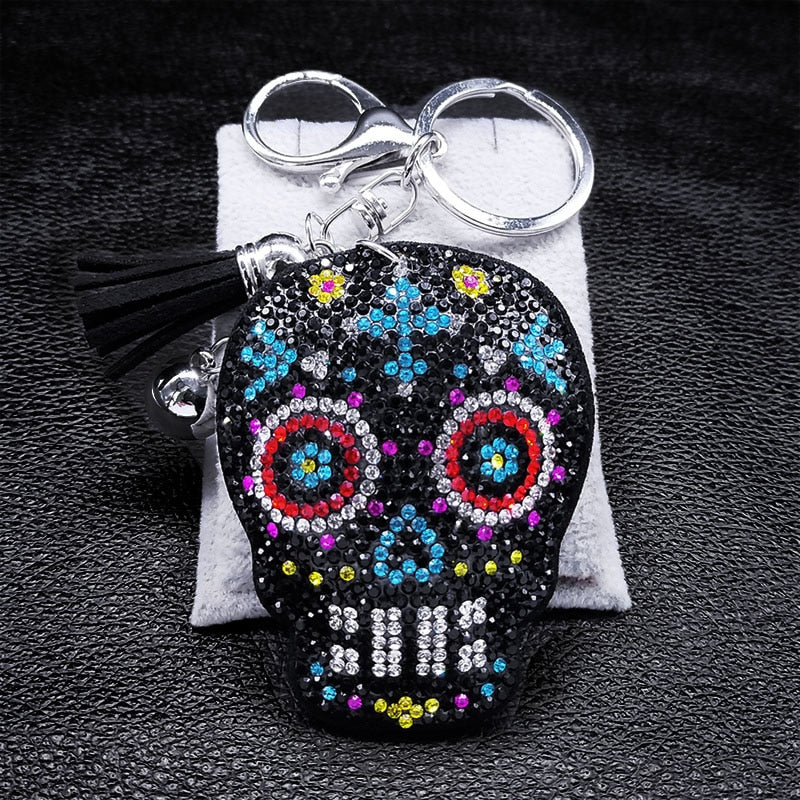 Death Skull Skeleton Tassel Key Ring Bag Accessories Crystal Rhinestone Alloy Keychain