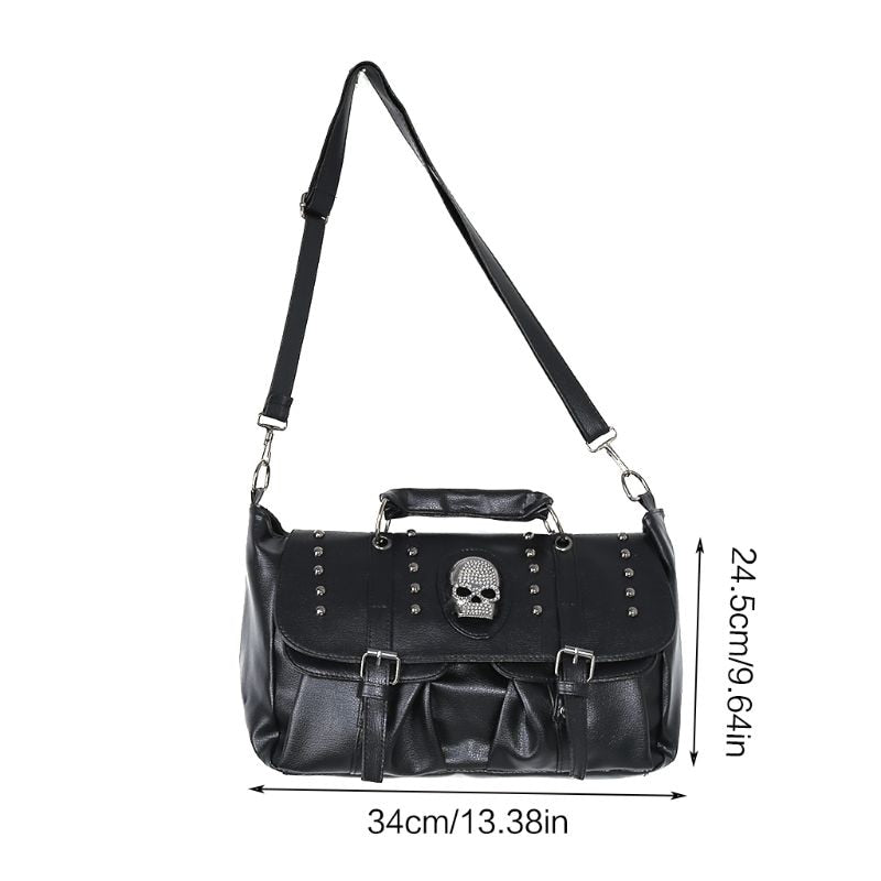 Gothic skeleton Punk Style Women Handbags Pu Leather Skull Tote Bag Black Large Capacity Shoulder Bag Halloween skull Luxury Crossbody Bags