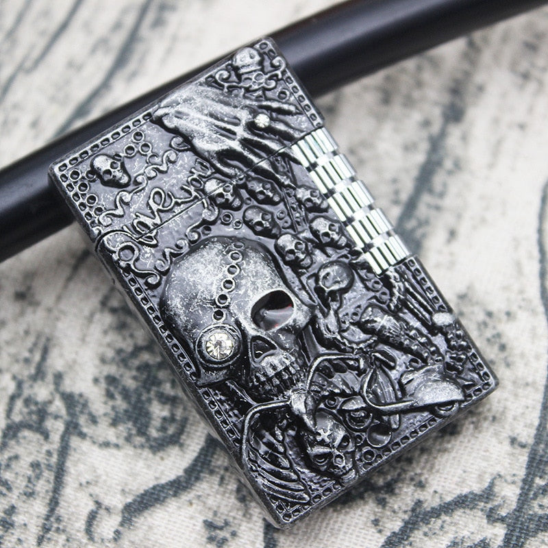 Retro Skull Head With Drill Lighter Flint Wheel Inflatable Butane Torch Lighter Smoking Accessories