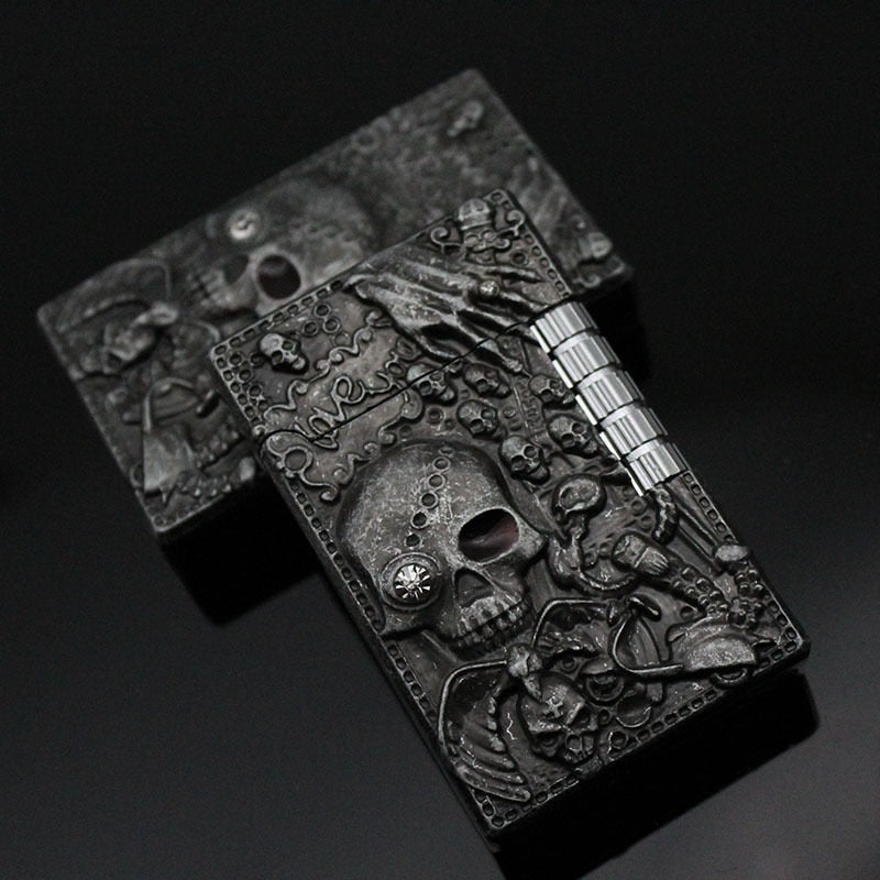 Retro Skull Head With Drill Lighter Flint Wheel Inflatable Butane Torch Lighter Smoking Accessories