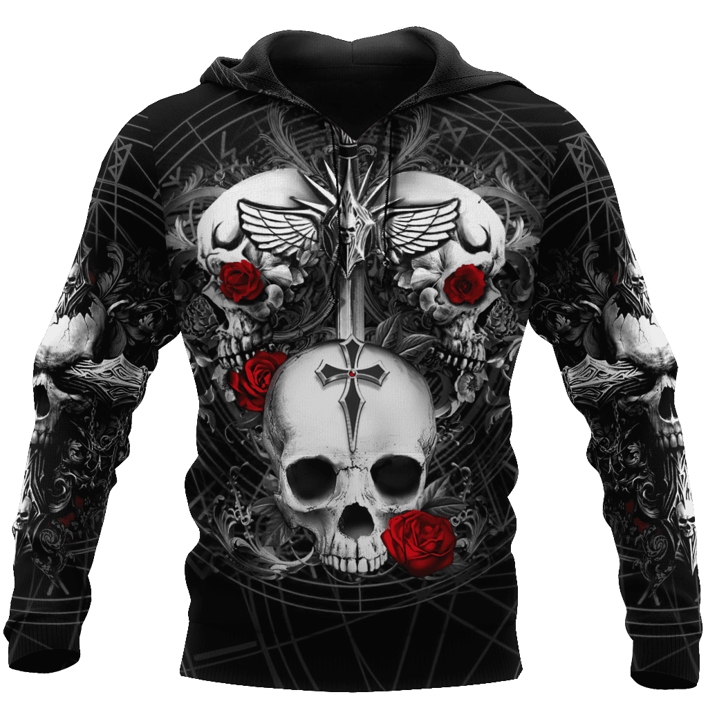 Skull and Flowers Tattoo 3D All Over Printed Mens hoodies & Sweatshirt Autumn Unisex zipper Hoodie Casual