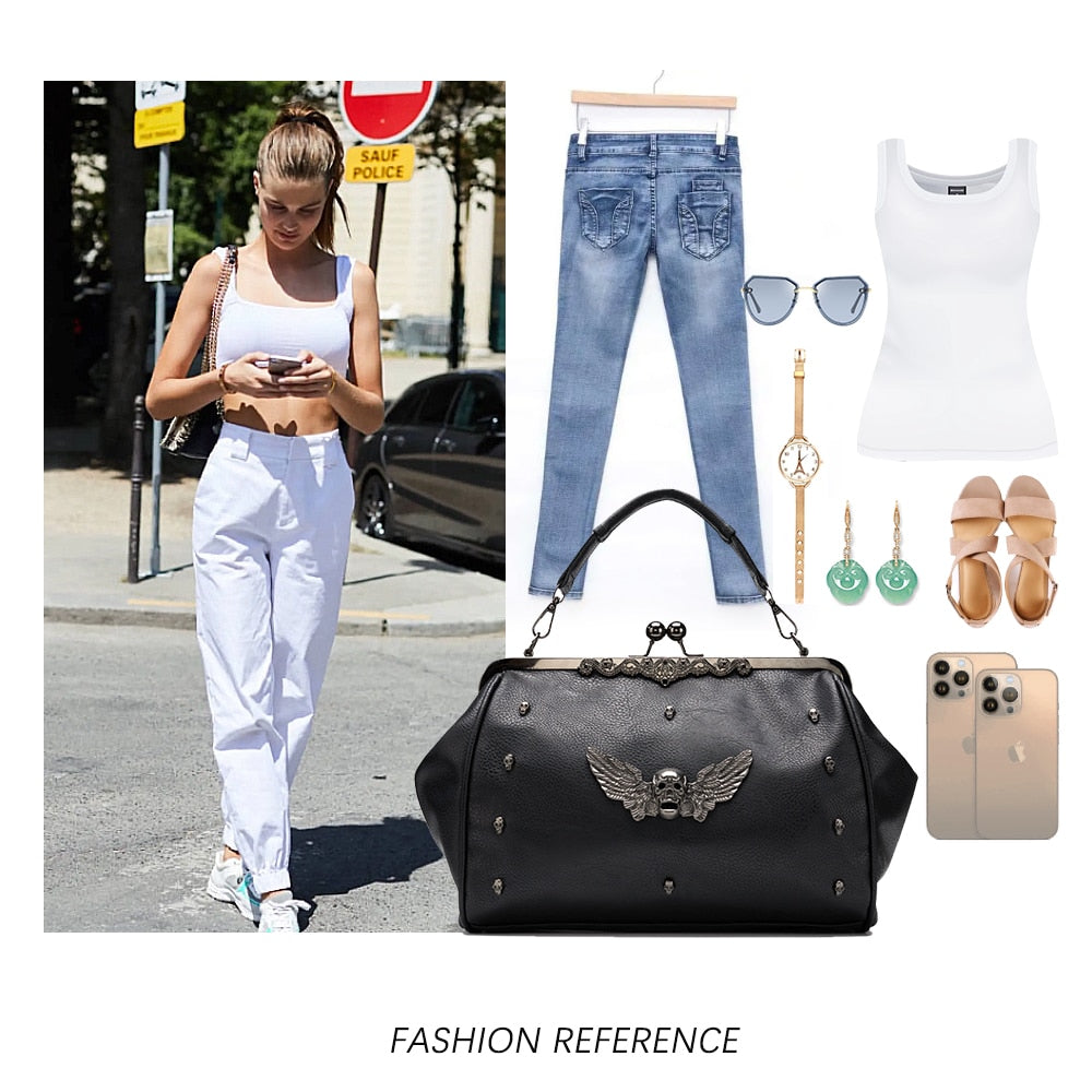 Halloween skull Handbags for Women 2022 Designer Luxury Skull Tote Bag Quality PU Leather Crossbody Bag Rivet Boston Shoulder Bag