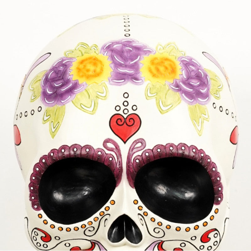 Human Skull Head Wall Hanging Statue Colorful Drawing Sugar Skeleton Wall-mount Ornaments Tabletop Halloween Home Decor Gift