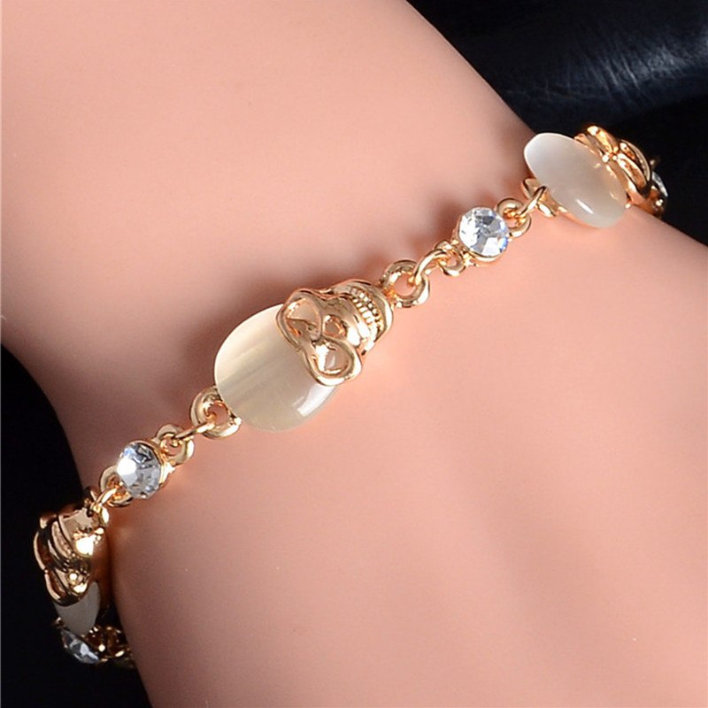 Gold Color Austrian Crystal Skull Charm Bracelets Party Chain Bracelet Fashion Jewelry for Women TH433
