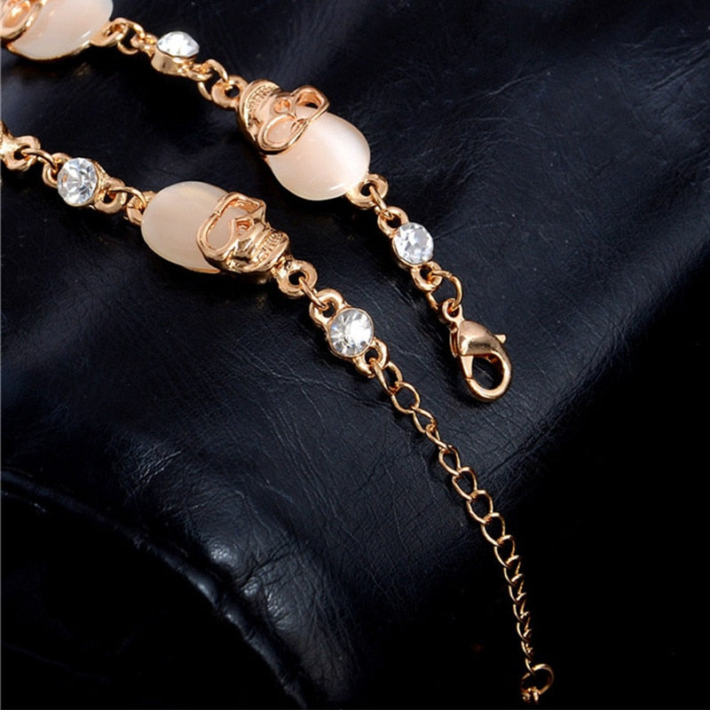 Gold Color Austrian Crystal Skull Charm Bracelets Party Chain Bracelet Fashion Jewelry for Women TH433